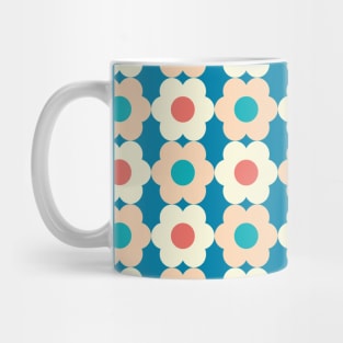 Retro 60s, 70s Floral Pattern Blue, Teal, Yellow, Peach Mug